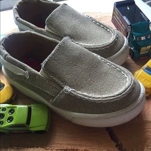 Khaki Linen Boys Deck Shoes Size 8